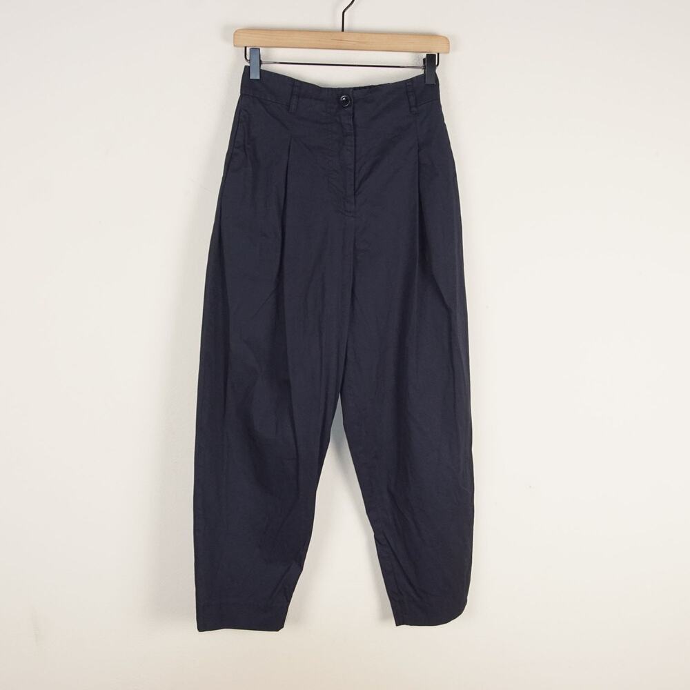 COS Cotton Pleated Barrel Leg Chino Navy Blue Pants Womens Sz 2